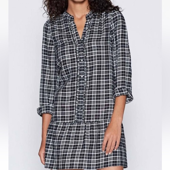 Joie Womens Kaisa B Drop Waist Mini Dress Size S Black/White Plaid Boho NWT $258 - Picture 1 of 11